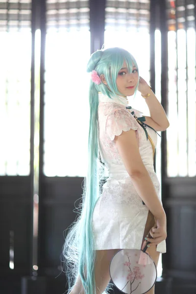 Japão Anime Cosplay Retrato Uma Menina Com Traje Vestido Chinês — Fotografia de Stock