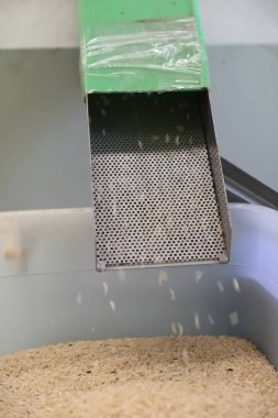 Fabrika makinesi pirinç öğütüyor.