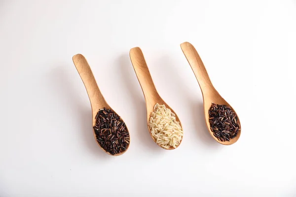 Organic Raw Brown Rice Riceberry Rice Spoon Close — Stock Photo, Image