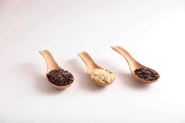 Organic Raw Brown Rice Riceberry Rice Spoon Close — Stock Photo, Image