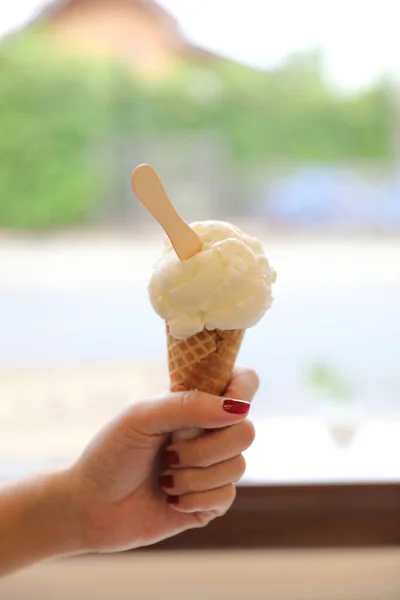 Woman Hand Ice Cream Close — Stock Photo, Image