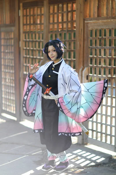 Japan Anime Cosplay Porträtt Flicka Med Komisk Kostym Med Japansk — Stockfoto