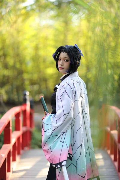 Ιαπωνία Anime Cosplay Πορτρέτο Του Κοριτσιού Κωμικό Κοστούμι Ιαπωνικό Θέμα — Φωτογραφία Αρχείου