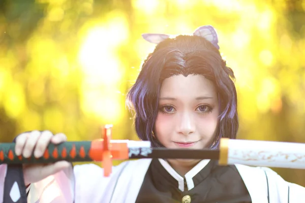 Japan Anime Cosplay Porträt Eines Mädchens Mit Comic Kostüm Mit — Stockfoto