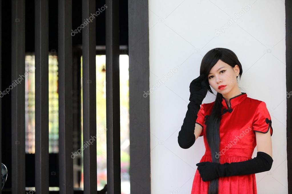 happy Chinese new year. beautiful young Asian woman dress tradit