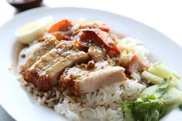 Rice roasted red pork — Stock Photo, Image