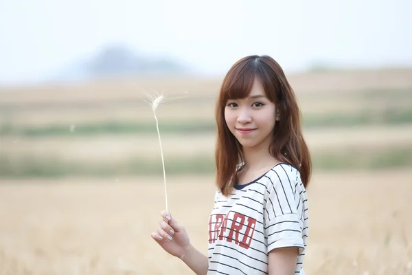 Jeune femme dans le pré — Photo