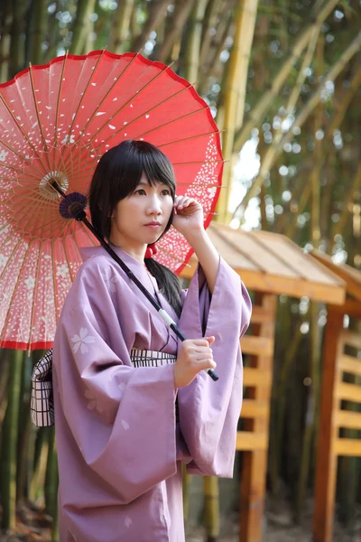 La chica con yukata japonés — Foto de Stock