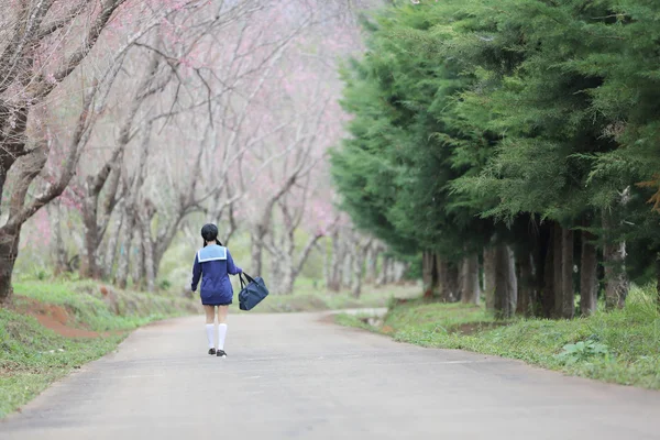 Doğa ile Asya kız öğrenci — Stok fotoğraf