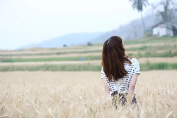 Young woman in wheat — Stock Photo, Image