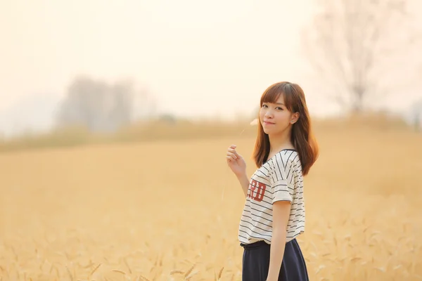 Young woman in wheat — Stock Photo, Image