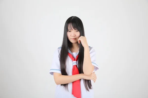 Asijská školačka izolován v bílém pozadí — Stock fotografie