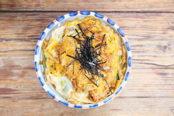 Katsudon deep fried pork cutlet with egg on rice