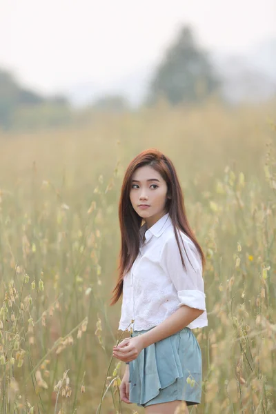 Asiatico ragazza su grano campo — Foto Stock
