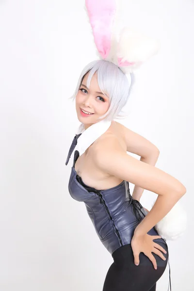 Menina coelho isolado em fundo branco — Fotografia de Stock