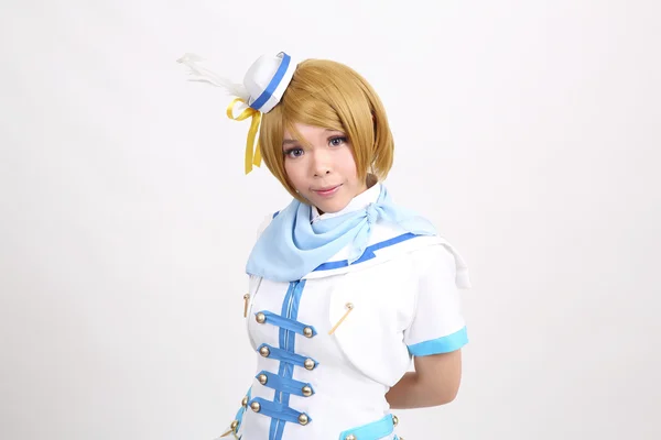 Portrait Cosplay fille dansante isolé en fond blanc — Photo