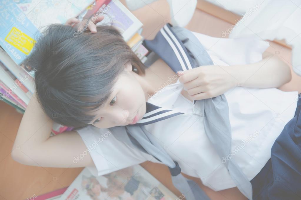 asian girl student in school uniform