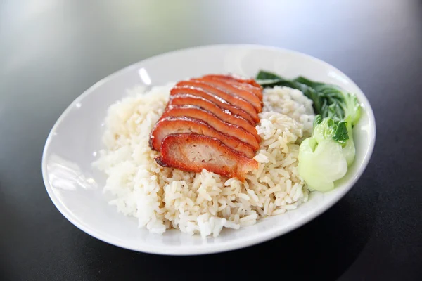 Rice roasted red pork — Stock Photo, Image