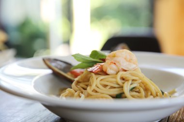 Spagetti deniz ürünleri yakın çekim