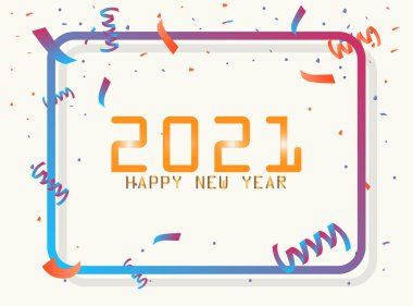 Yeni yıl kutlamaları için konfeti ve renkli kurdelelerle donatılmış bir çerçeve şablonu. Vektör illüstrasyonu