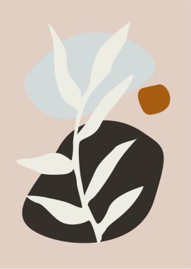 Doğadan esinlenilmiş ve soyut şekilli soyut tasarım. Modern egzotik bitkiler çizimi. El çizimi şekilli yaratıcı desen