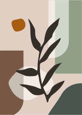 Doğadan esinlenilmiş ve soyut şekilli soyut tasarım. Modern egzotik bitkiler çizimi. El çizimi şekilli yaratıcı desen