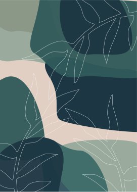 Doğadan esinlenilmiş ve soyut şekilli soyut tasarım. Modern egzotik bitkiler çizimi. El çizimi şekilli yaratıcı desen