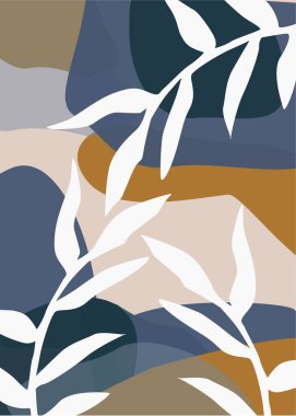 Doğadan esinlenilmiş ve soyut şekilli soyut tasarım. Modern egzotik bitkiler çizimi. El çizimi şekilli yaratıcı desen