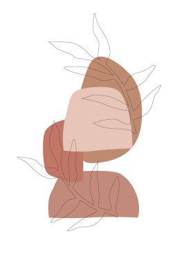 Doğadan esinlenilmiş ve soyut şekilli soyut tasarım. Modern egzotik bitkiler çizimi. El çizimi şekilli yaratıcı desen