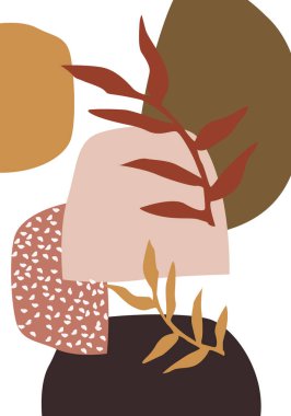 Doğadan esinlenilmiş ve soyut şekilli soyut tasarım. Modern egzotik bitkiler çizimi. El çizimi şekilli yaratıcı desen