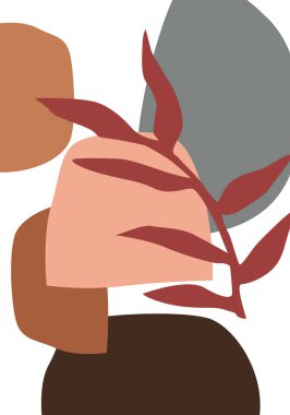 Doğadan esinlenilmiş ve soyut şekilli soyut tasarım. Modern egzotik bitkiler çizimi. El çizimi şekilli yaratıcı desen