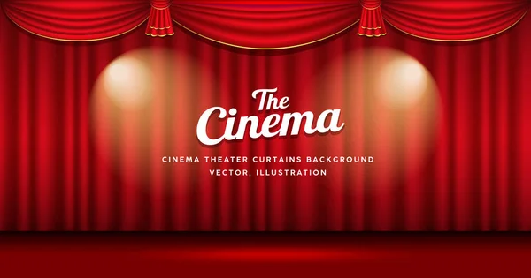Cinema Teatro Cortinas Vermelho Dourado Endireitando Banner Fundo Eps Ilustração — Vetor de Stock