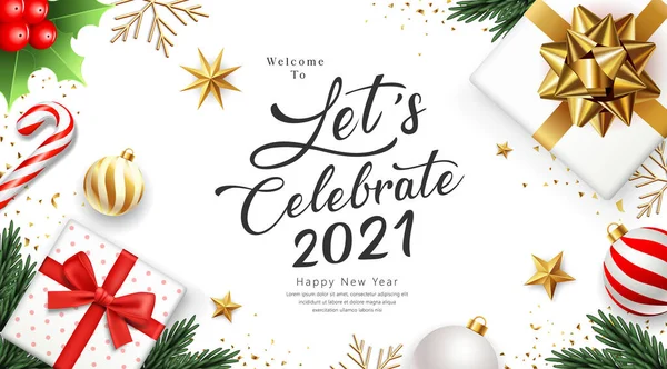 2021让我们庆祝新年快乐 白底横幅贺卡设计 Eps 10矢量插图 — 图库矢量图片
