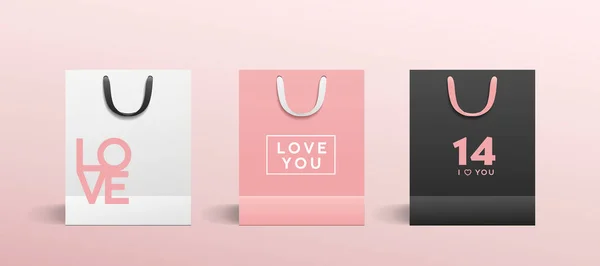 White Paper Bag Pink Paper Bag Black Paper Bag Colorful — Stock Vector