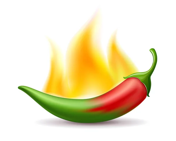 Chili Peppers Red Gradient Green Fire Hot Design Isolated White — Stock Vector