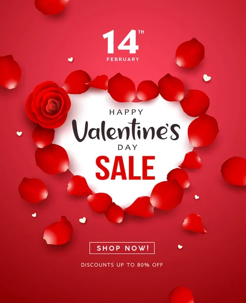 Happy Valentines Day Red Rose Sale Heart Shape Concept Flyer — 스톡 벡터