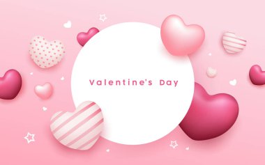 Valentine's day circle space, balloon heart pink colorful banners design on pink background, Eps 10 vector illustration clipart
