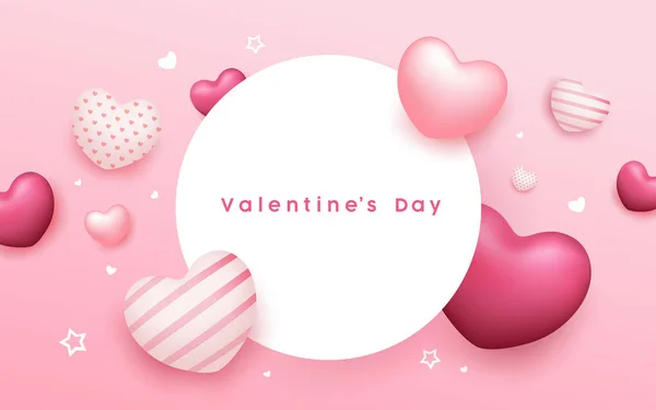 Valentijnsdag Cirkel Ruimte Ballon Hart Roze Kleurrijke Banners Ontwerp Roze — Stockvector