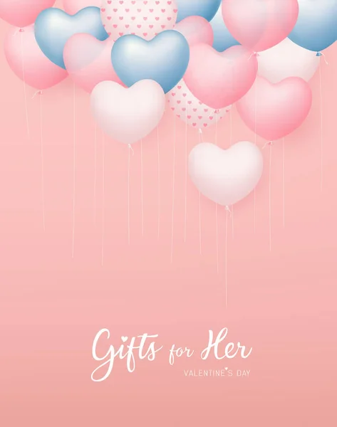 Balloon Heart Colorful Valentine Day Concept Flyer Poster Design Pink — Stock Vector