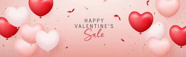 Šťastný Valentýn Prodej Červené Růžové Bílý Balón Srdce Bannery Design — Stockový vektor