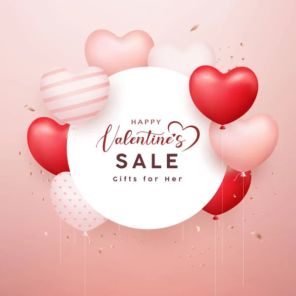 Happy Valentine Sale Wit Papier Cirkel Ruimte Rood Roze Witte — Stockvector