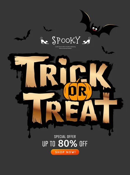Trick Treat Message Halloween Concept Design Black Background Vector Illustration — 스톡 벡터