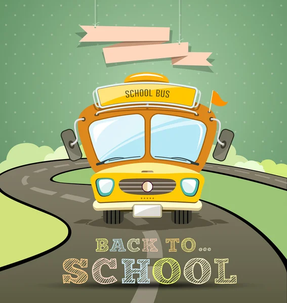 School bus concept design with message back to school background — Stock Vector