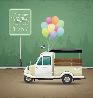 Vintage motor-üç tekerlekli (tuk tuk) ayutthaya, Tayland tasarım
