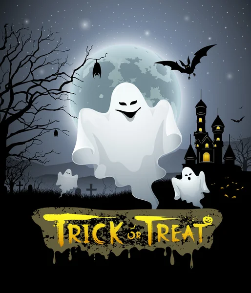 Fantasma de Halloween feliz e truque de mensagem ou design tratar — Vetor de Stock