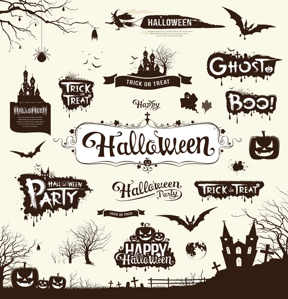 Feliz día de Halloween silueta colecciones de diseño — Vector de stock