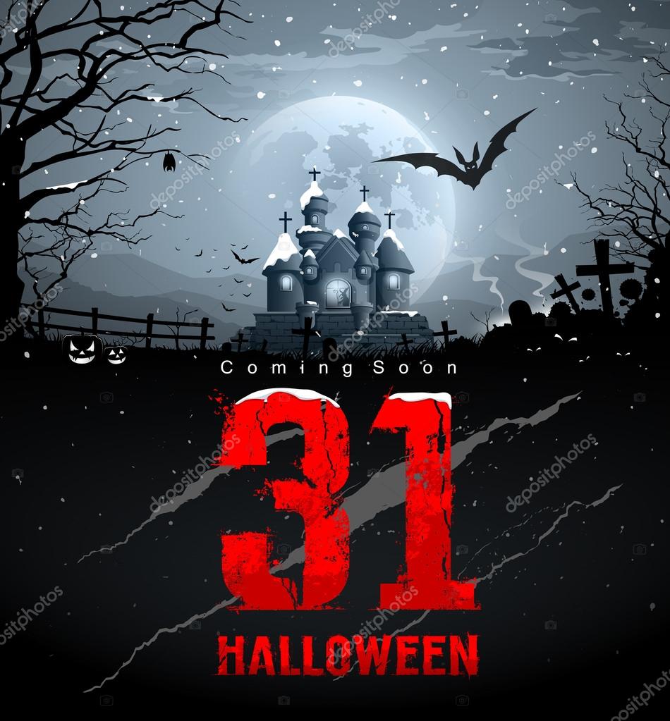 Happy halloween, coming soon, red message halloween moon night background, vector illustration