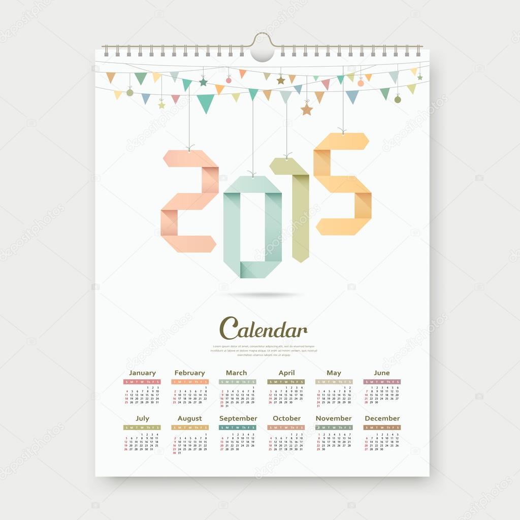 Calendar 2015 Origami paper number template design