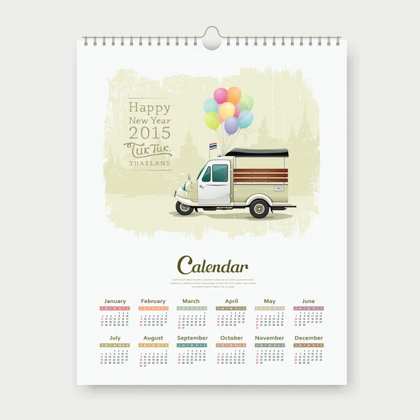 Calendario 2015 Vintage motor-triciclo Tailandia. diseño de plantilla — Archivo Imágenes Vectoriales