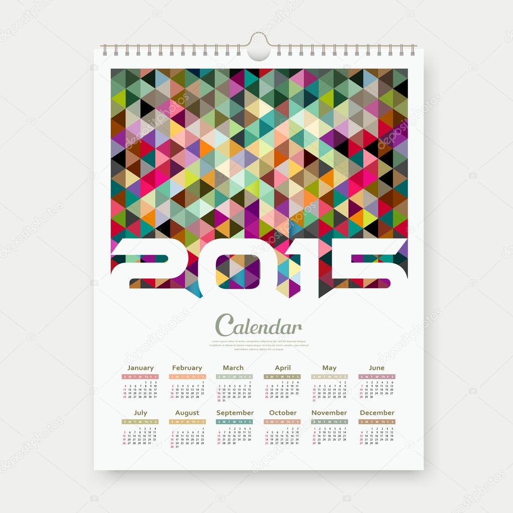 Calendar 2015 colorful triangle geometric template design